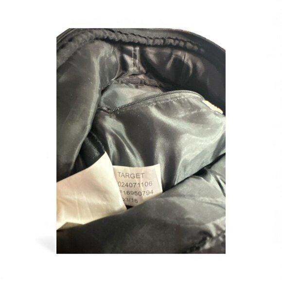 Black Faux Leather Backpack With Gold Hardware Zipper Pockets & Adjustable Strap - Picture 12 of 14